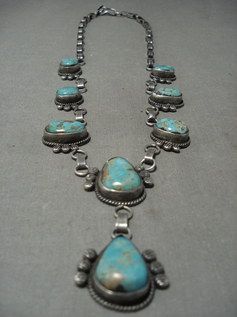 Exquisite Vintage Native American Navajo Sterling Silver Native Royston Turquoise Necklace Old Exquisite Vintage Native American Navajo Sterling Silver Native Royston Turquoise Necklace Old