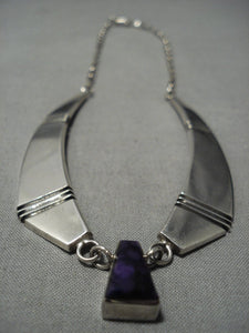 Fabulous Vintage Native American Jewelry Navajo Amethyst Sterling Silver Necklace Old