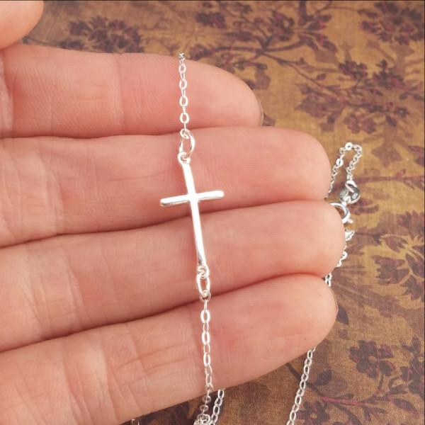 Tiny Sideways Cross Necklace