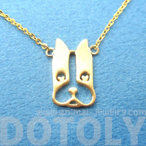 French Bulldog Face Shaped Cut Out Pendant Necklace in Gold | Animal Jewelry