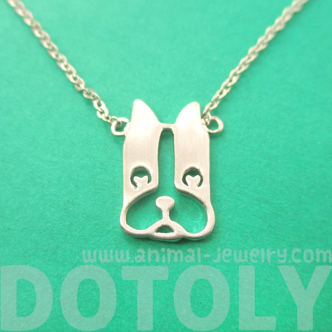 French Bulldog Face Shaped Cut Out Pendant Necklace in Silver | Animal Jewelry
