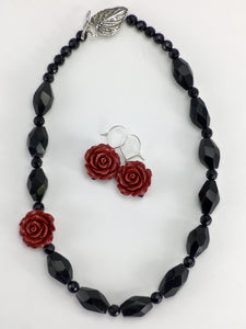 Red rose onyx necklace set