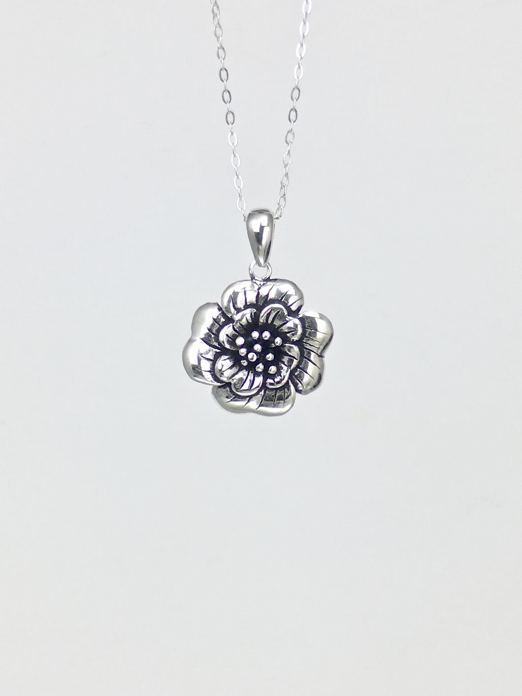 Anemone flower blossom sterling silver pendant