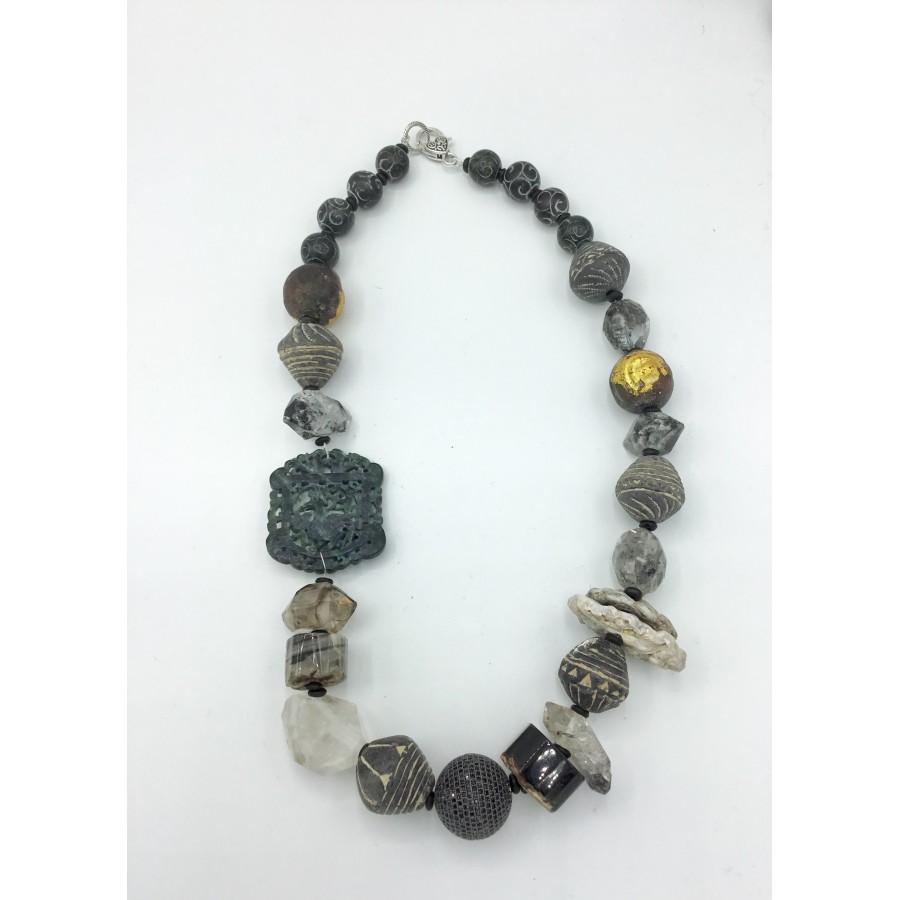 Organic Beads with Vintage Elements Necklace