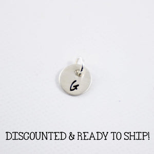"G" - Sterling Silver 3/8" Charm with Initial ONLY  (no chain) - READY TO SHIP