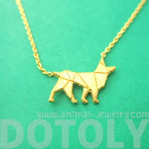 German Shepherd Dog Shaped Silhouette Charm Necklace in Gold | DOTOLY