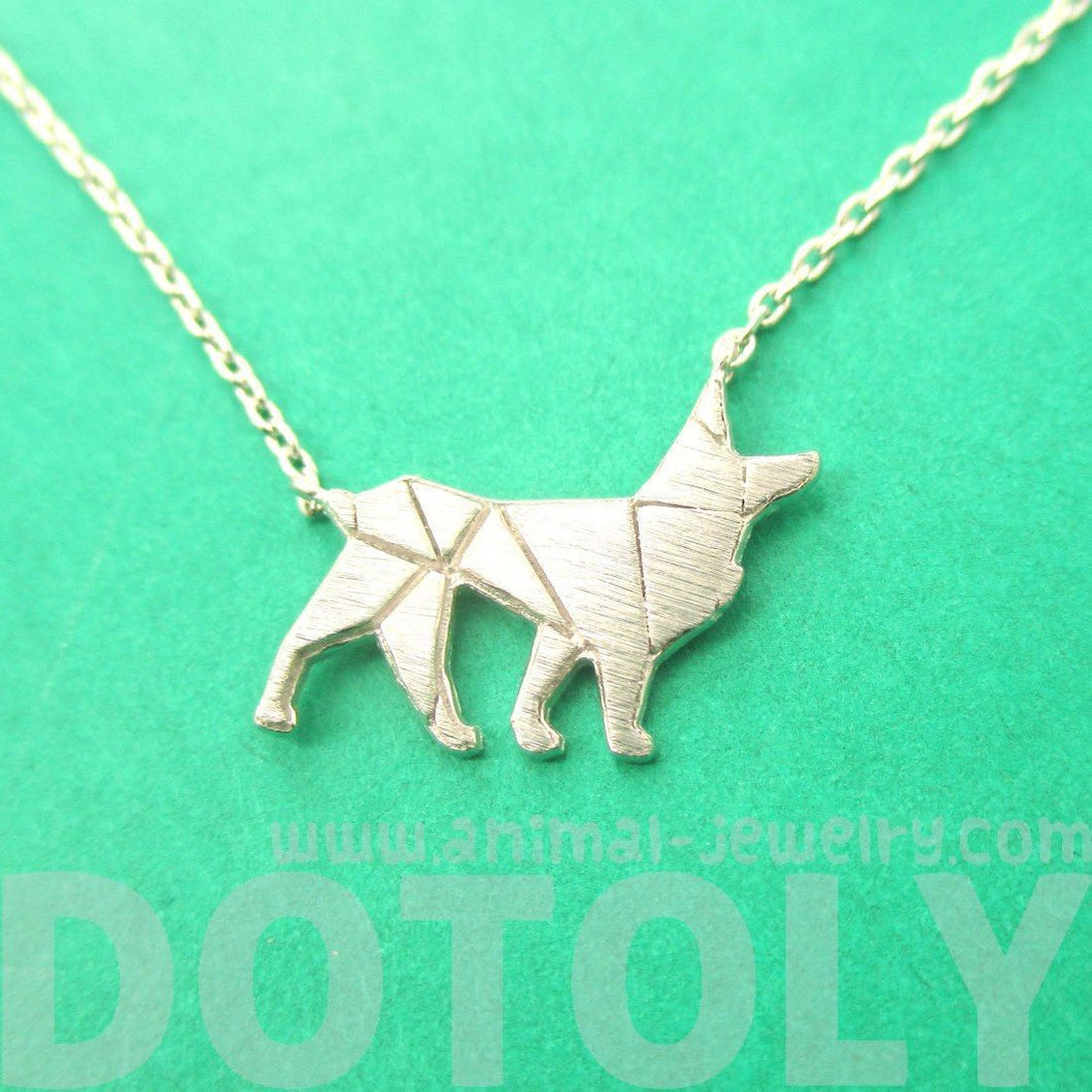 German Shepherd Dog Shaped Silhouette Charm Necklace in Silver | DOTOLY