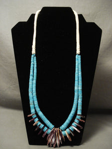 Graduating Tuquoise Spiny Oyster Tooth Shell Navajo Native American Jewelry jewelry Necklace