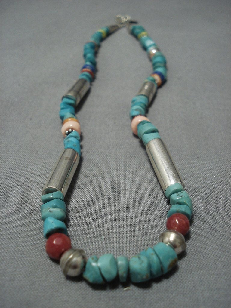 Guaranteed Authentic Vintage Native American Jewelry Navajo Thomas Singer Turquoise Silver Necklace
