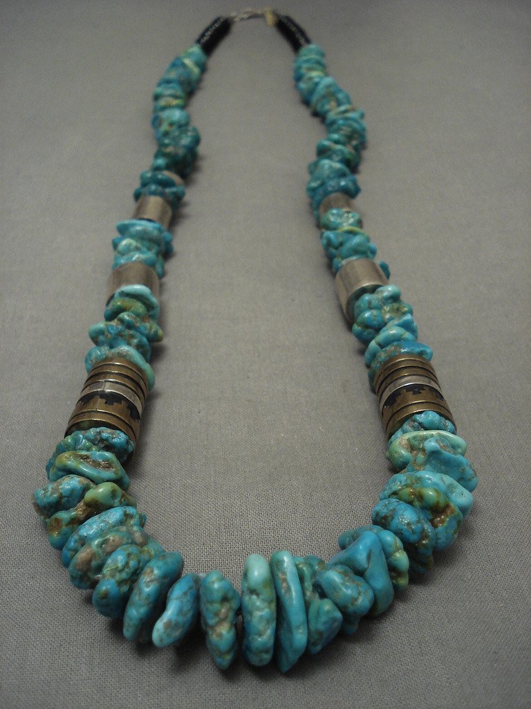 Guaranteed Authentic Vintage Navajo Thomas Singer Gold Native American Jewelry Silver Turquoise Necklace