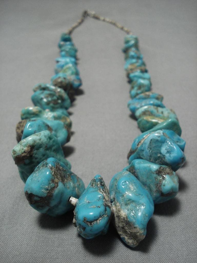 Heavy 142 Grams Vintaged Navajo Turquoise Nugget Native American Necklace Old