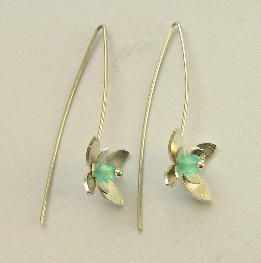 Floral earrings, Blue quartz earrings, dangle sterling silver earrings, flower shaped earrings, long hook earrings - Hanging Flower E7890