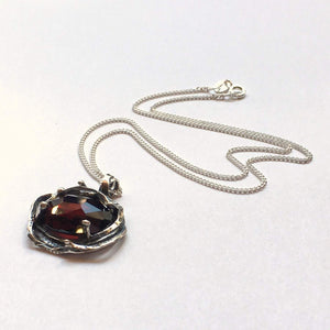 Garnet necklace, gemstone pendant, organic pendant, chunky silver pendant, January birthstone, simple necklace - The Seven Seas N8915-2