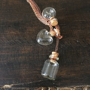 Miniature Bottle necklace, bottle pendant necklace, rose gold chain, Vial Necklace, heart pendant, Layering Necklace, BFF Gift - AFN 104 1-3
