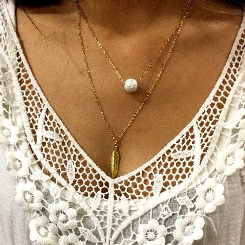 Gold Feather necklace, Minimalist necklace, Gold necklace, Dainty pendant, Layering Necklace, choker necklace, Gift for her - AFN 118
