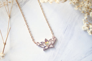 Real Pressed Flowers and Resin Necklace Rose Gold Lotus Flower