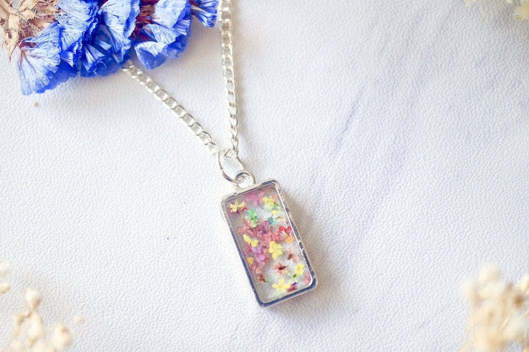 Real Pressed Flowers in Resin Necklace in Pink Pastel Mix