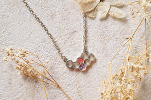 Real Dried Flowers in Honeycomb Resin Necklace in Pink and Purple