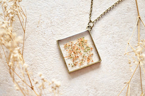 Real Dried Flowers and Resin Necklace, Diamond Orange Mix