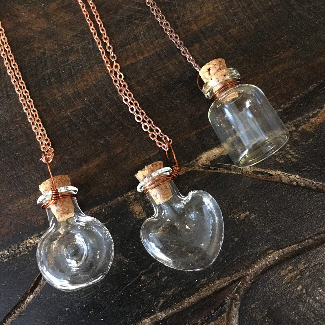 Miniature Bottle pendant, Rose gold necklace, tiny bottle necklace, Vial Necklace, heart pendant, Layering Necklace, BFF Gift - AFN 104 1-3