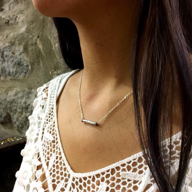 Bar necklace, Layering Necklace, Silver tube necklace, Minimalist necklace, Gift for her, long bead pendant, Everyday Necklace - AFN 109