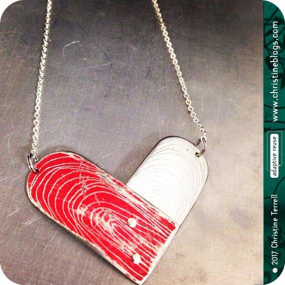 Etched Tin Heart Recycled Necklace