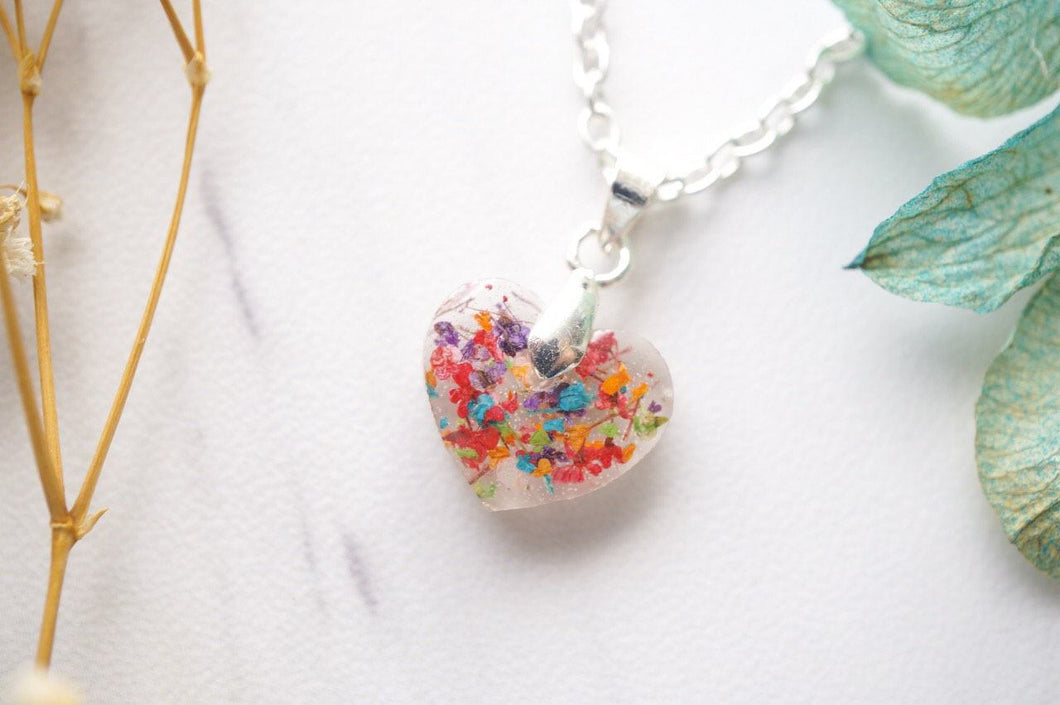 Real Pressed Flowers in Heart Resin Necklace in Party Mix