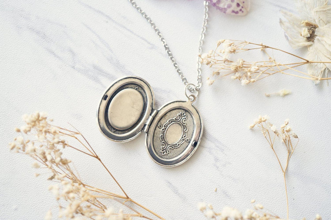 Real Dried Flowers in Resin and Silver Locket Necklace in Pink Blue White