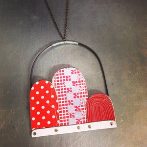Red Dots, Checks & Line Patterns Recycled Tin Arch Necklace 40th Birthday Gift