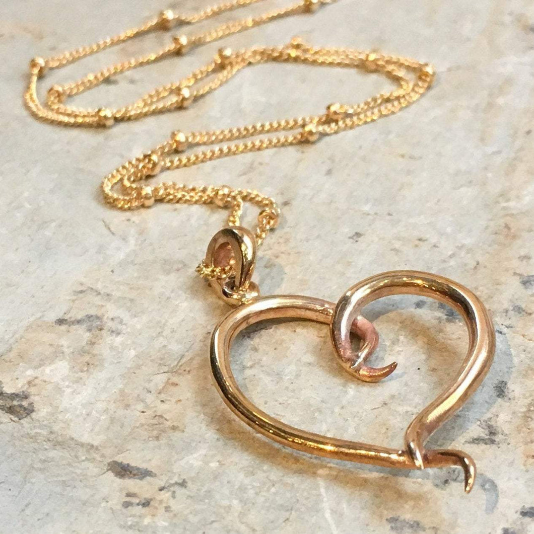 Gold Heart necklace, valentines necklace, Dainty heart pendant, Layering Necklace, golden brass casual necklace, Gift for her - N2073