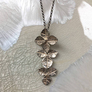 Leaves necklace, Silver necklace, botanical necklace, leaf necklace, floral pendant, botanical pendant, long pendant - Gold sunset N2083
