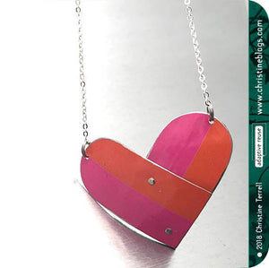 Pink & Orange Zero Waste Tin Heart Necklace 40th Birthday Gift