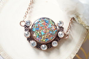 Real Dried Flowers in Resin Necklace, Reversible Copper and Crystal in Party and Pastel Mix