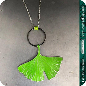 Green Ginkgo Leaf Upcycled Tin Necklace 30th Birthday Gift