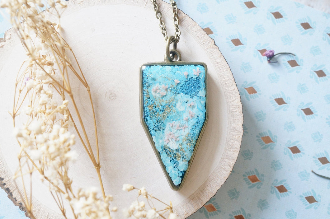 Real Dried Flowers in Resin Bronze Arrowhead Necklace with Alcohol Ink