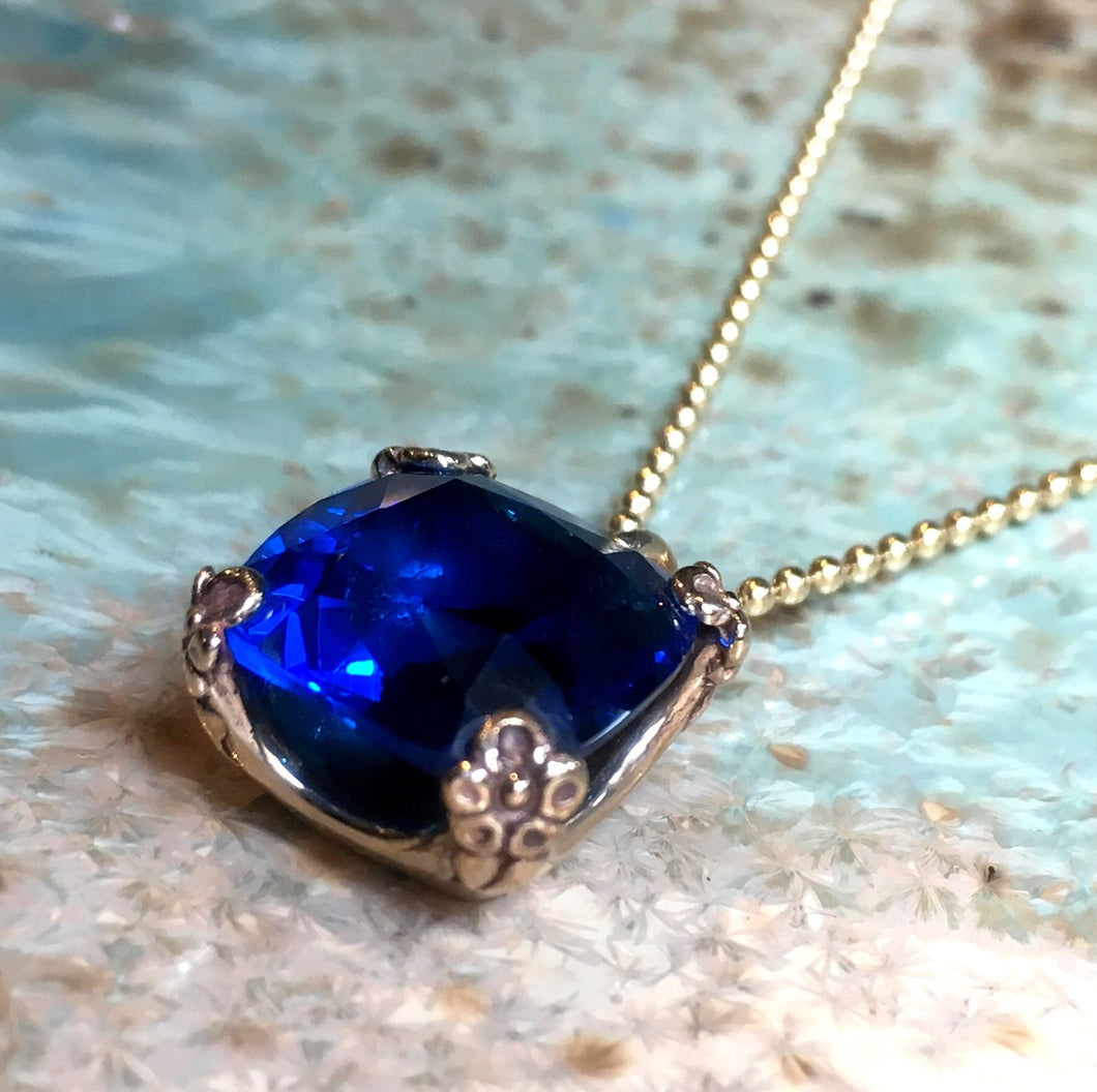 Blue quartz necklace, Blue quartz pendant, cushion cut stone pendant, golden square pendant, gold filled necklace - Hello spring NK2039