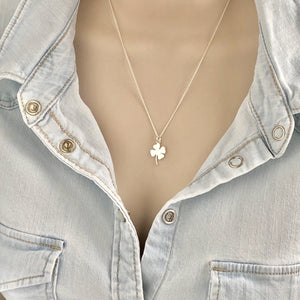 Four Leaf Clover Necklace, Sterling Silver Good Luck Charm,  Saint Patrick’s Day Jewellery,  Irish Shamrock