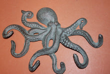 Load image into Gallery viewer, Octopus Jewelry Wall Hook, Antiqued Verdigris Look Cast Iron, Octopus Home Decor Jewelry Necklace Holder Wall Mounted, N-46