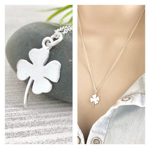 Load image into Gallery viewer, Four Leaf Clover Necklace, Sterling Silver Good Luck Charm,  Saint Patrick’s Day Jewellery,  Irish Shamrock