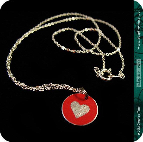 Tiny Etched Upcycled Heart Necklace