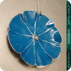 True Blue Morning Glory Flower Tin Necklace OOAK Birthday Gift