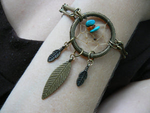 dreamcatcher bracelet brass with turquoise and  amber