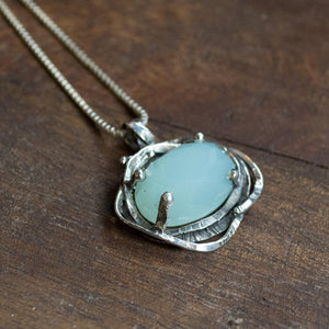 Jade Pendant, Chunky Silver pendant, green necklace, gemstone pendant, organic pendant, simple necklace, boho pendant- The Seven Seas N8915
