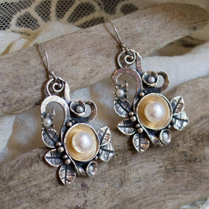 Leaf earrings, boho earrings, silver gold earrings, leaf earrings, bohemian, woodland earrings, botanical earrings - Crazy love E2156G