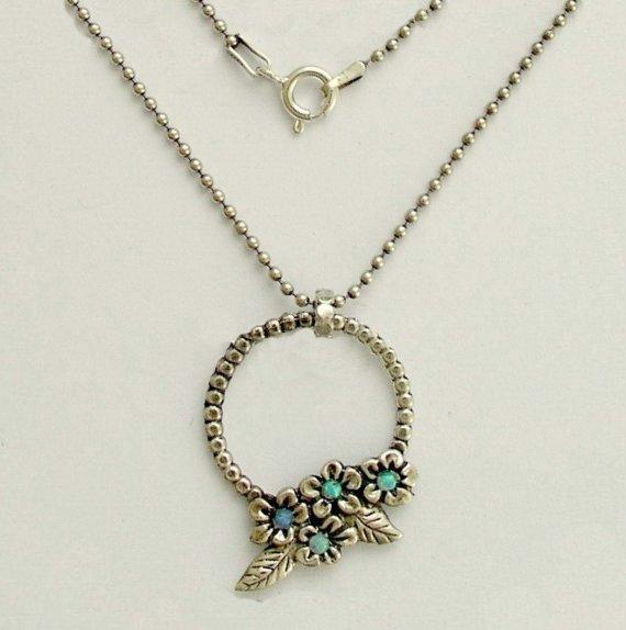 Blue opal Sterling silver floral botanical necklace -  Winds of change N4627A