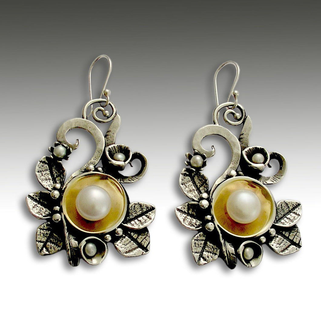 Leaf earrings, Sterling silver earrings, silver gold earrings, woodland earrings, bridal earrings, botanical earrings - Crazy love E2156G