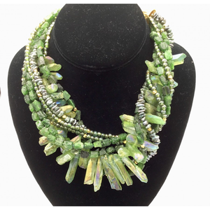 Green Radiated Crystal with Pearl Necklace