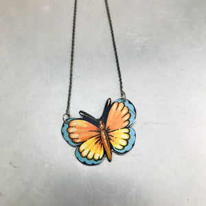 Little Orange & Blue Butterfly Upcycled Tin Necklace Tin Anniversary Gift
