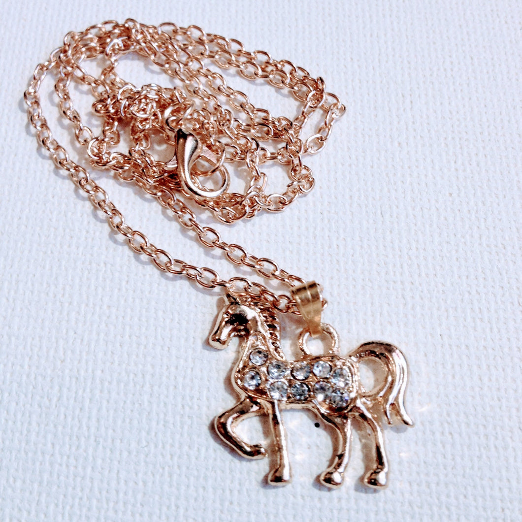 HORSE CRYSTAL GOLD NECKLACE