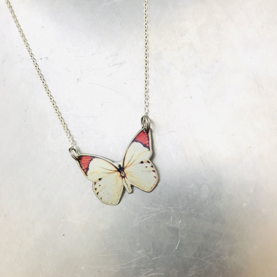Tiny White Butterfly Upcycled Tin Necklace Tin Anniversary Gift